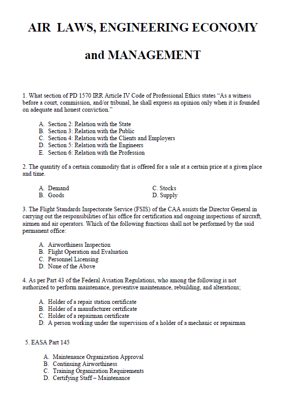 Aeronautical Engineering Licensure Exam Question Bank Reviewer