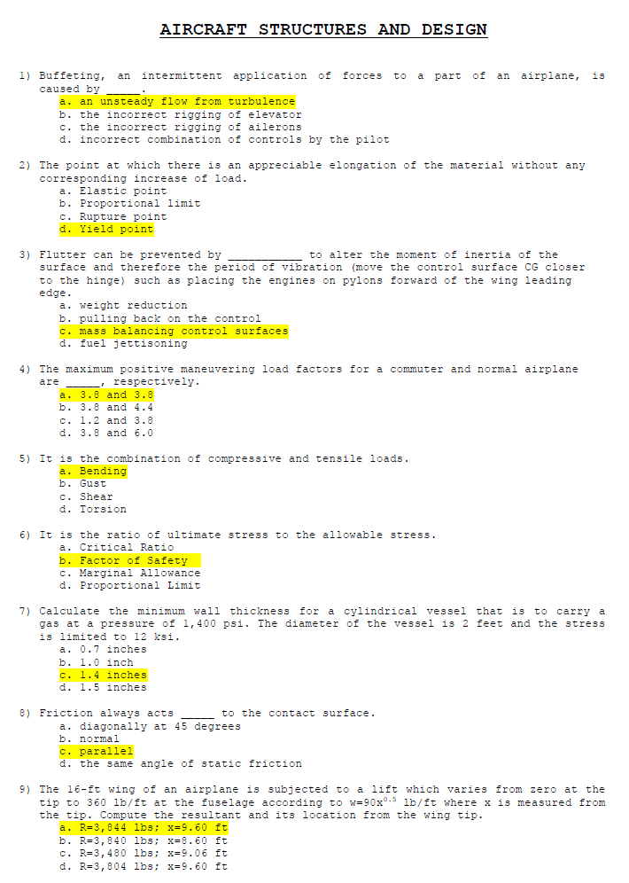 Aeronautical Engineering Licensure Exam Question Bank Reviewer