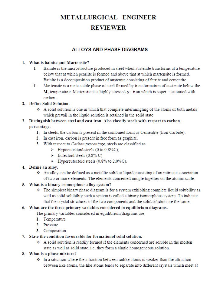 Metallurgical Engineer Licensure Exam Reviewer