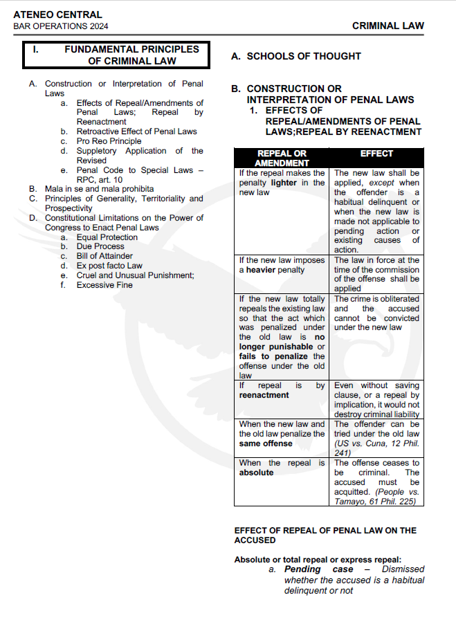 Reviewer Ateneo Blue Notes 2024 Bar Reviewer in CRIMINAL LAW
