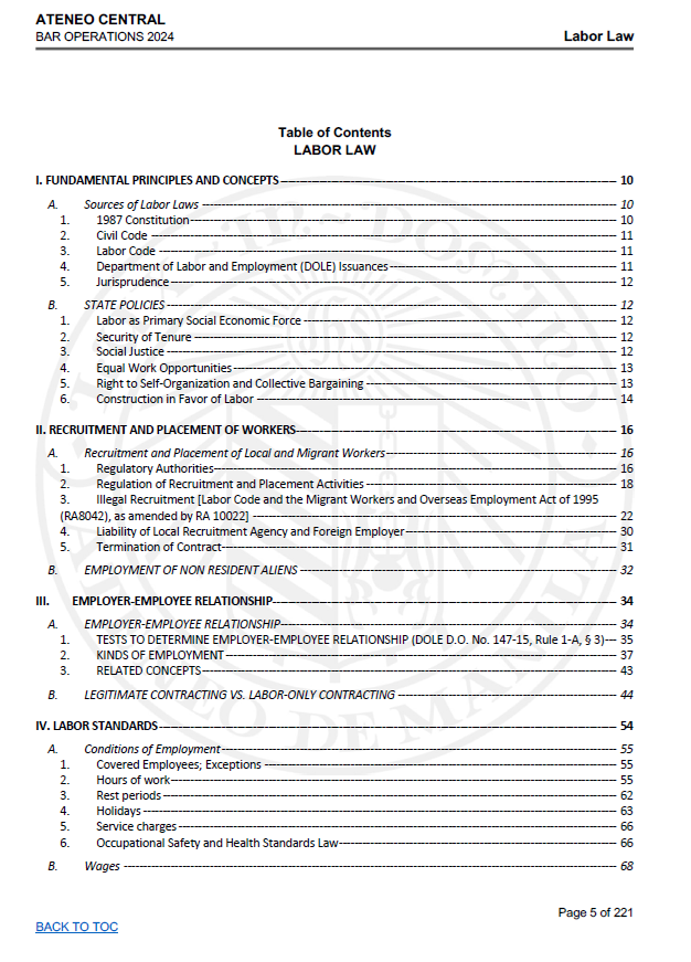 Reviewer Ateneo Blue Notes 2024 - LABOR LAW Bar Exam Reviewer