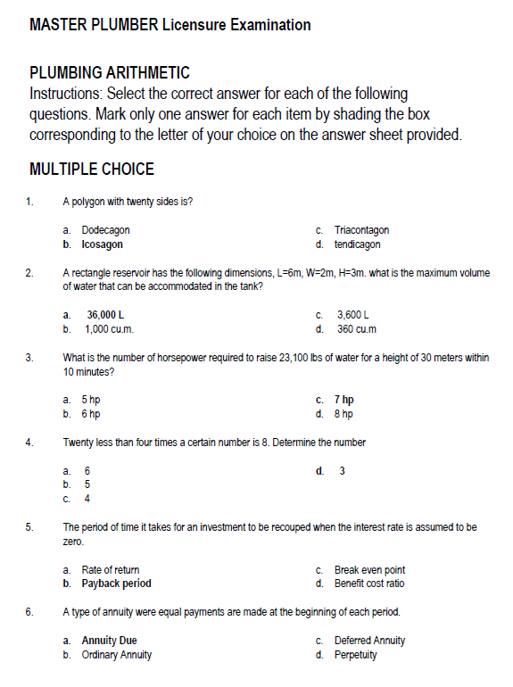 Master Plumber Licensure Exam Reviewer
