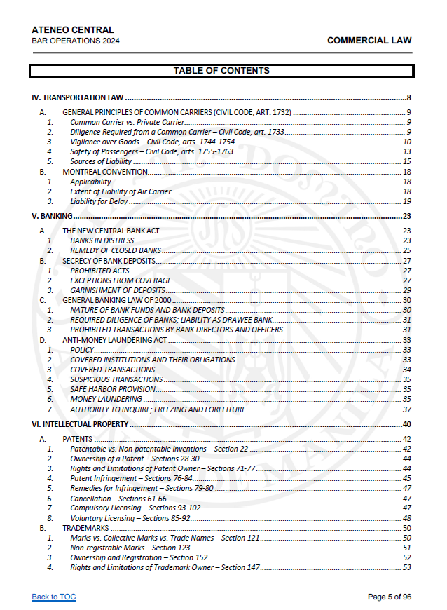 Reviewer Ateneo Blue Notes 2024 - COMMERCIAL LAW Bar Exam Reviewer