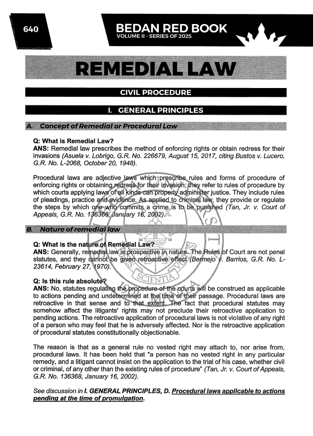 Bedan Redbook 2025 Remedial Law