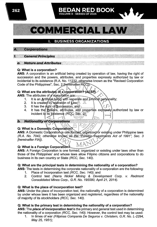 Bedan Redbook 2025 Commercial Law