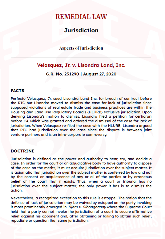 San Beda Bar Exam 2024 DOCTRINES (All Bar Subjects)