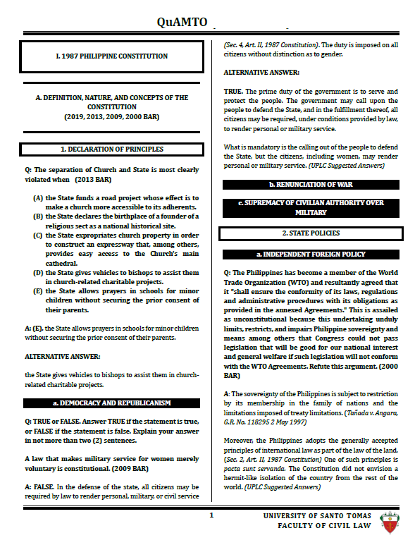 QUAMTO UST Bar Exam Reviewer 2024
