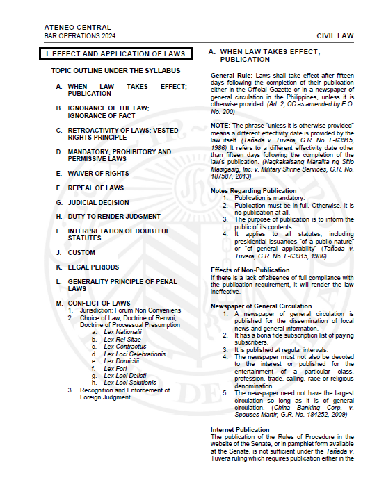 Reviewer Ateneo Blue Notes 2024 Bar Reviewer in CIVIL LAW