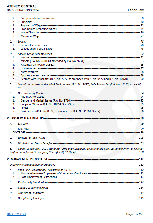 Reviewer Ateneo Blue Notes 2024 - LABOR LAW Bar Exam Reviewer