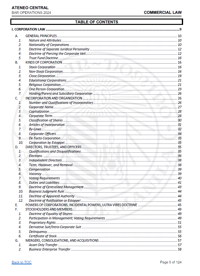 Reviewer Ateneo Blue Notes 2024 - COMMERCIAL LAW Bar Exam Reviewer