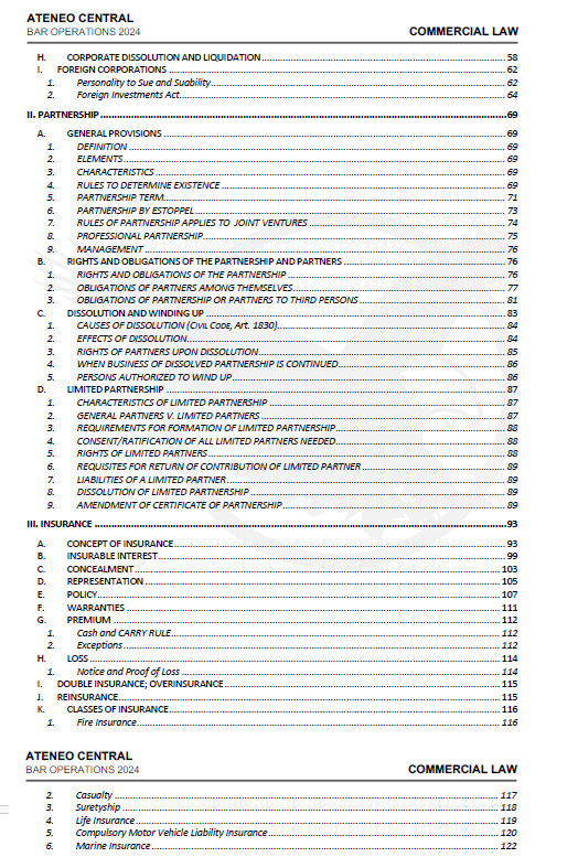 Reviewer Ateneo Blue Notes 2024 - COMMERCIAL LAW Bar Exam Reviewer